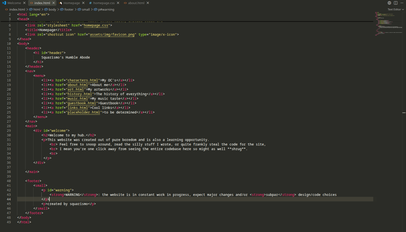 Picture of the sites code